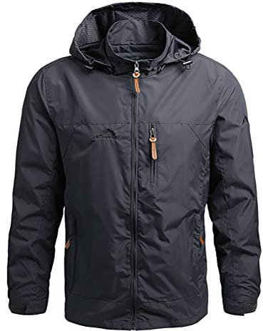 ORANDESIGNE Homme Veste Coupe-Vent De Sport Blouson Léger Mi-Saison avec Capuche Détachable Fermeture Eclair A Gris L