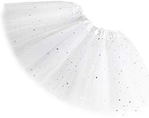 Ugitopi Filles Sparkle Tutu Princesse Ballet Danse par Couches Tulle Tutu Jupes, Enfant, White, One_Size