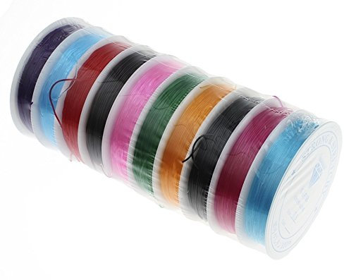 Perlin Lot de 10 bobines de cordon élastique en silicone - 0,8/1 mm - Couleurs mélangées - Crystal Beading Thread - Kit de bricolage - Fil de perles et bijoux (0,8 mm - environ 80 mètres)