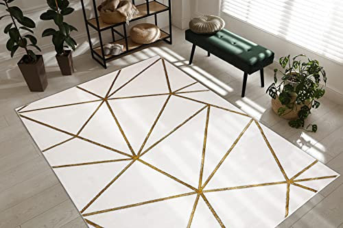 rugsx Exklusiv Emerald Teppich Glamour – Stilvoll, Geometrisch Creme/Gold 180x270 cm Modern Teppich für Wohnzimmer