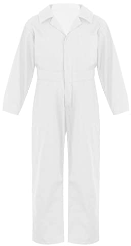 Doomiva Kinder Langarm Overall Jungen Karneval Faschingskotüm Arbeitsoverall Jumpsuit Kuschelig Jogger Trainingsanzug Einteiler Body Langarm Arbeitskombi Weiß 110-116