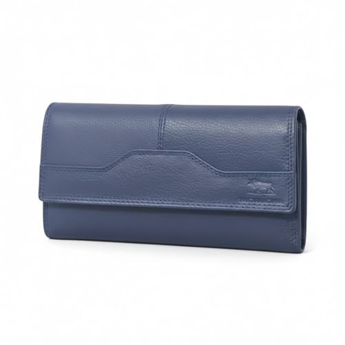 Morucha Antitheft RFID Schutz Geldbörse Damen Weiches Echtes Leder Flap Over Multi Kreditkartenhalter Geld Organizer Lange Clutch Geldbörse (Navy Blue)