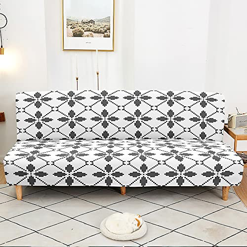DOTBUY-SHOP Sofabezug Ohne Armlehnen, Elegant Blumig Druck Sofabettüberzug Stretch Weich Antirutsch Elasthan Sofa Schutz Schonbezug für Klappsofa Bett ohne Armlehnen (Weiß Modern,190-230cm)