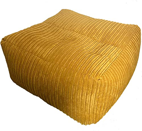 Beautiful Beanbags - Large Jumbo Cord Ottoman Bean Bag Cube - Mustard | Ready-Filled, Plush Mega Cube Bean Bag