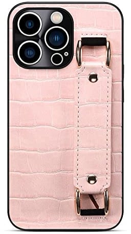 Custodia per telefono in tinta unita con inserto in PU per cinturino in PU per iPhone 14 13 12 11Pro Max Custodia per telefono estetica mini, rosa, per iPhone 14 Pro