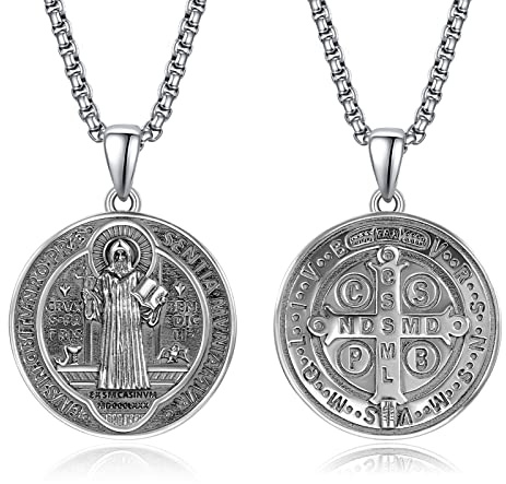 ADMETUS 925 Sterling Silber Heiliger Medaille | Heiliger Amulett Halskette Schutz Anhänger Schmuck für Herren with 2.5mm 22+2 Rolo Ketten
