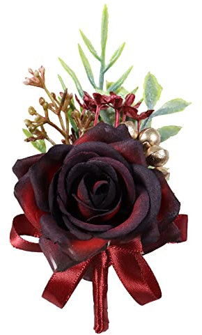Jackcsale Boutonniere für Herren, Hochzeit, weinrote Rose, Ansteckblume für Bräutigam, Trauzeugen, Hochzeit, Party, Abschlussball, Jahrestag, Zubehör (weinrote Boutonniere)