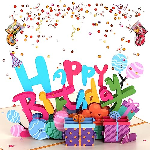 Geburtstagskarte Pop Up Grußkarten mit Umschlag 3D Geburtstagsgrusskarte fuer Kinder mit Gruß, Aufklappbare Geburtstagskarte für Mädchen Männer Freunde Romantik Geschenk-Karte