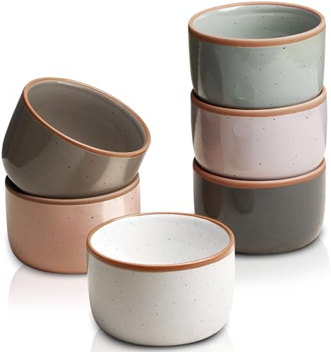 Morandi Color Lot de 6 ramequins pour crème brûlée allant au four, mini moules à cheesecake en porcelaine, 170,1 g, petits plats de cuisson, bols à sauce pour soufflé, crème glacée