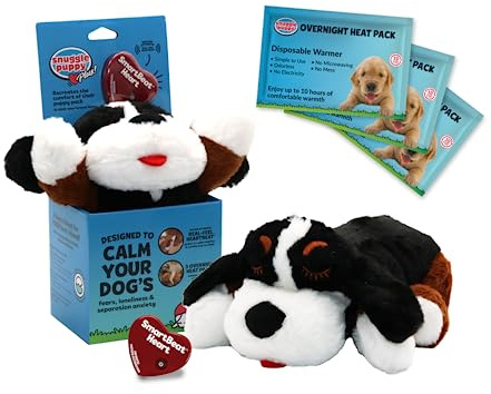 Snuggle Puppy Plus Dog Toys with 3 Heat Packs & New Motion Activated RealFeel Heartbeat. Puppy Toys for Anxiety Relief, Calming Aid, and Dog Comfort Toy for Behavioral Training. (Bernese)