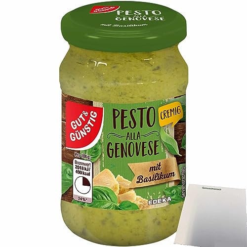 Gut&Günstig Pesto alla Genovese cremig mit italienischem Hartkäse und Basilikum (190g Glas) + usy Block