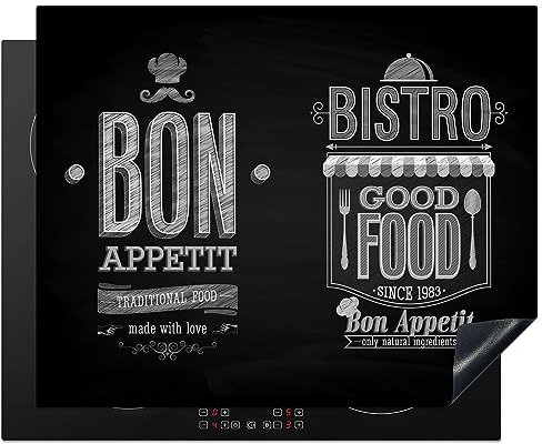 KitchenYeah© Protection Plaque Induction 65x52 cm Protege Gadget Deco Cuisine Cache Protège De Cuisson Accessoire Bon appétit - Noir et blanc - 65x52 cm