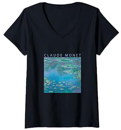 Claude Monet Lustiges T-Shirt Seerosen Impressionismus Malerei Kunst Männer Frauen Lustige Kleidung Kunst Geschenk Ölgemälde T-Shirt mit V-Ausschnitt