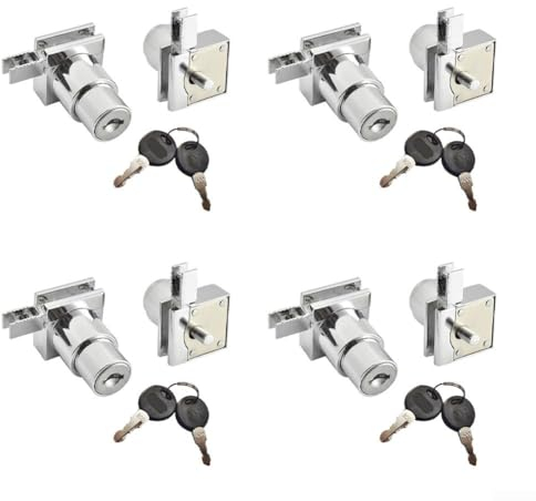 Lot de 4 serrures coulissantes pour porte de placard coulissante en verre, pour vitrines, comptoirs, armoires en verre