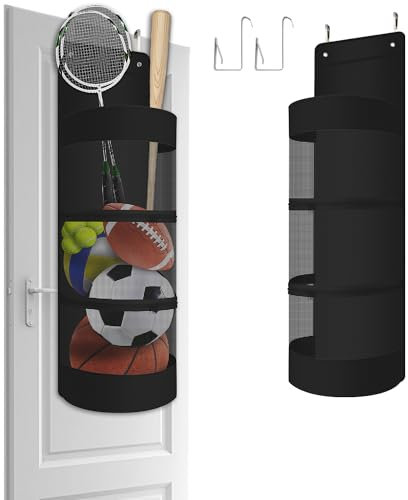 Boczif Hanging Organiser, Over the Door Hanging Sports Equipment and Ball Storage, Garage Sports Equipment Organiser for Holding Football, Basketball, Football, Volleyball and Swimming Equipment
