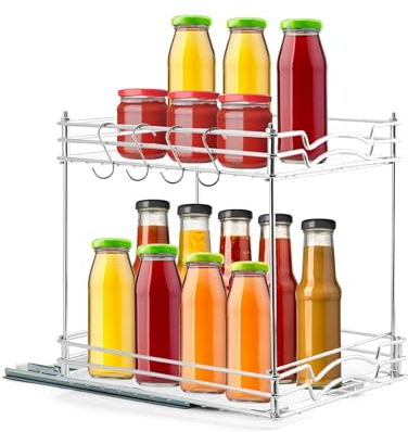 QWORK® Portaspezie a 2 Strati per armoires Cucina, Cassetto Estraibile Cucina con 3 Ganci per Appendere - 28 x 23 x 26 cm