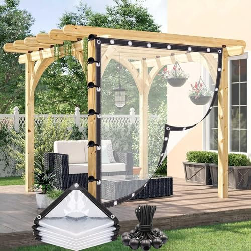 Outdoor Transparent Tarpaulin Curtain clear Waterproof Side Panels with grommets tear Resistant Rain Curtains for patio, Pergola, Porch, Gazebos(Size:1.5x1.8m/5x6ft,Color:Clear)