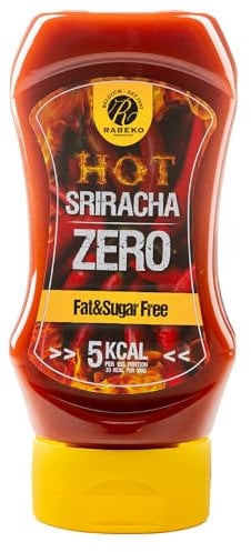 Salsa Rabeko Zero - Sriracha picante, 1 x 350 ml sin azúcar y baja en grasas - productos saludables bajos en carbohidratos con menos calorías y grasas para ensaladas, patatas fritas,