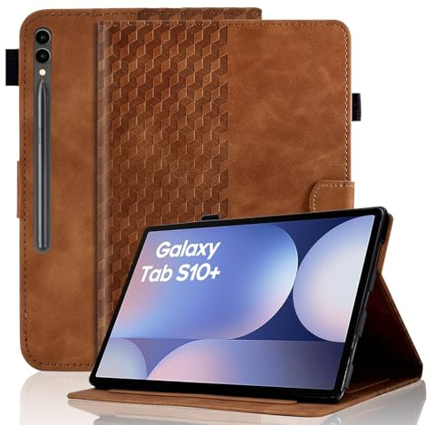 Vkooer Case for Samsung Galaxy Tab S10 + Plus (2024) / S9+ Plus (2023) 12.4 Inch Tablet Folio Protective Case, PU Leather Tablet Pockets Flip Stand Cover Case Cube with Pen Holder, Brown