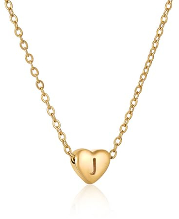 Kette Herz mit Buchstaben Halskette Damen Gold Kette Damen Personalisiere Kette mit Namen Initialen A-Z Edelstahl Herzkette Freundschaftskette Schmuck Geschenk für Frauen Mädchen Mama Freundin (J)