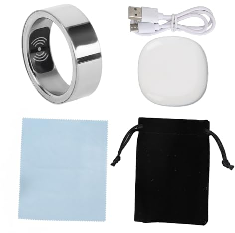 VBESTLIFE Tragbarer Smart Ring, Titanlegierung Fitness Tracker, Schlaftemperaturüberwachung Smart Gesundheitsring für Männer und Frauen, Silber (19)