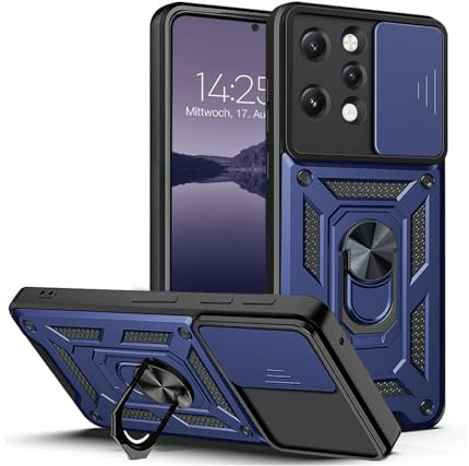 LBH Armor Hülle für Xiaomi Redmi 12 Case mit Kameraschutz Outdoor Stoßfest Handyhülle 360 Grad Metal Ring Halter Ständer Schutzhülle für Handyhalterung Auto Magnet Blau