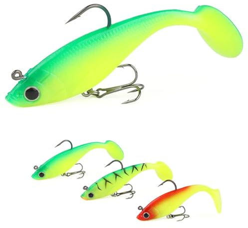 Gummifische mit Jigkopf und drillingshacken 13 er Set für Forellen Zander Barsch Hecht Gummiköder Angeln wobbler Angelköder Kunstköder Süß Salzwasser Angelgeschenke Männer (01)