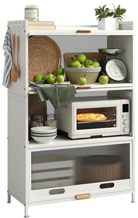 NETEL Estantería de cocina de 4 niveles inoxidable de pie, armario de cocina con ruedas y pies, armario para microondas, estante de panadería, estantería de pie, estantería de almacenamiento para
