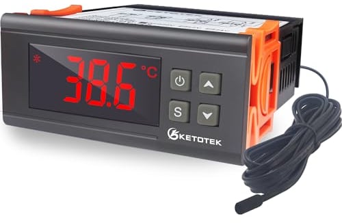 KETOTEK Temperature Controller 220V 16A, Digital Thermostat with Sensor Probe for Greenhouse Fermentation Homebrew Freezer Heating and Cooling