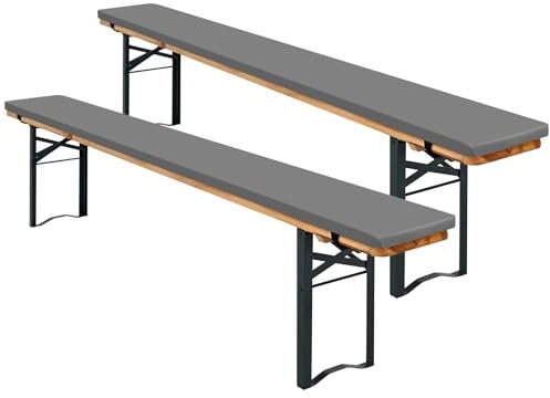 Teruntrue 2 Stück Bierbankauflagen, Bierbank Auflage 220x25x2cm bierzeltgarnitur Auflage, Waschbare bierbankauflagen für Biertisch & Party Festzeltgarnitur(Grau)