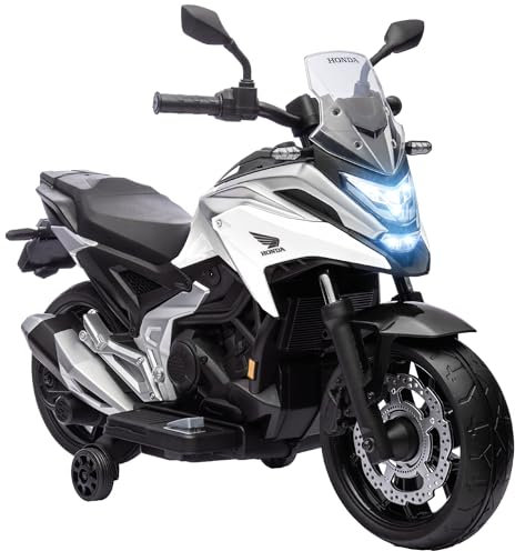 AIYAPLAY Moto électrique pour Enfants Moto Porteur Honda pour Enfants 3 à 6 Ans avec Musique, phares - Voiture électrique avec 2 Roues d'entraînement - dim. 107L x 46l x 75H cm Blanc