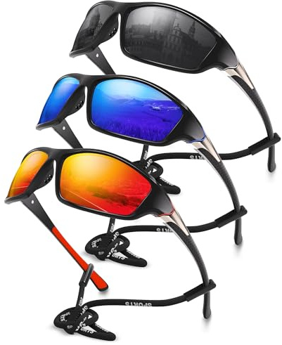 Foliful 3 Pack Polarized Sports Sunglasses for Men, Mens Sunglasses Wrap Around UV400 Protection for Cycling Fishing Driving