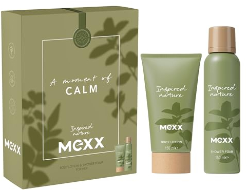 Mexx Inspired Nature Geschenkset mit Duschschaum und Körperlotion, aromatischer Duft und vegane, pflegende Formel 150 ml und 150 ml