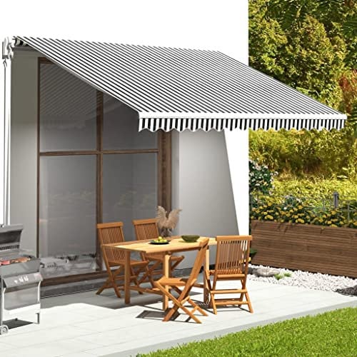 Baziroo Markisenbespannung Ausfahrbare Markise Markisentuch Markise Canvas UV Markisenstoff Markisen Ersatzstoff Wechseln Markisenstoff Außen Markisenstoff 430x345 cm Anthrazit und Weiß Polyester