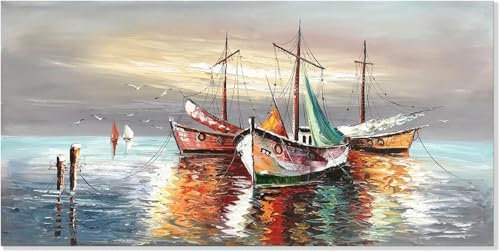 Peinture Numero Adulte Bateau, Peinture Numero Enfant Océan, Peinture au Numéro,Bricolage Peinture Numero Adultes Loisirs Créatifs, Acryliques Paintings avec Peintures, Decoration Chambre 30x60cm