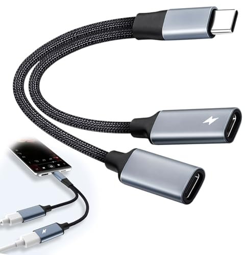 Qtksceadlnce USB C Splitter, USB C to 2USB C Female Adapter Type C Double Splitter Headphone and Charger Adapter Compatible With Most Smartphones Laptop And More