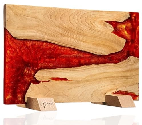 SENKEN Red Tsunami Extra Large Magnetic Knife Block - Holds Up to 16 Knives - Knife Block without Knives, Universal Knife Holder, Beautiful Red Resin & Natural Wood Blend (Crimson Red Resin Blend)