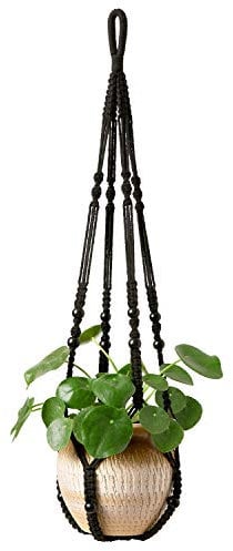 Mkouo Makramee Blumenampel Boho Deko Baumwollseil Blumentopfhalter Hängeampel Pflanzen für Innen Außen Decken Balkone Dekoration, 89cm, Schwarz