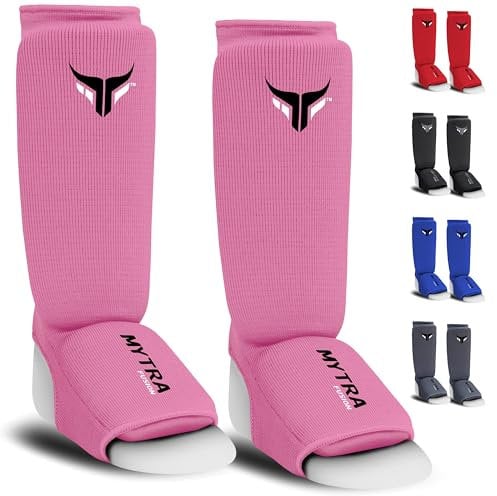 Junior Kickboxen Schienbeinschützer Leichter Schienbein Spann Bewachen dehnbar gepolsterte Training Schienbeinschoner Muay Thai, MMA Schienbeinschoner Kinder (XS, Rosa)
