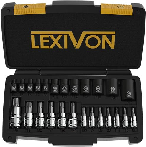LEXIVON Master Torx Bit and Socket Set, Premium S2 Alloy & Cr-V Steel | 25-Piece, Bit Socket T8-T60 & E-Torx E4-E22 | Heavy-Duty Storage Case (LX-148)