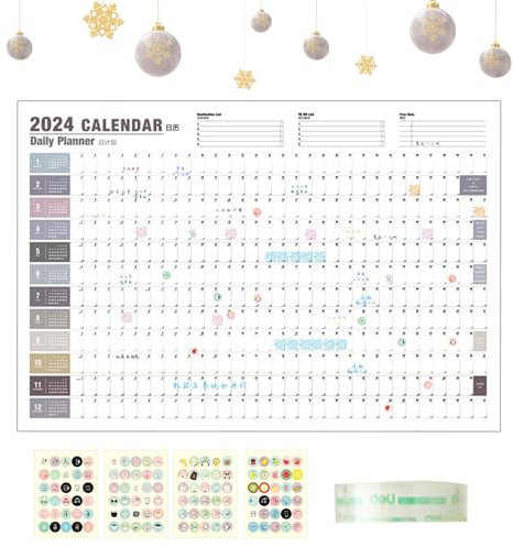 wiroouia 2024 jährliches Wandkalender-Poster, 365-Tage-Kalender 2024 Wandposter,Ganzjahreskalender 2024 Eine Seite | Wandkalender, Posterkalender, Jahresplaner 2024, Januar 2024 – Dezember 2024