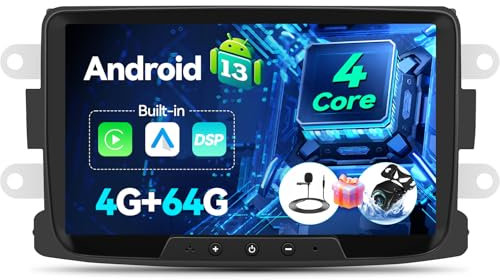 4G+64G Autoradio Android für Renault Dacia Sandero Duster Captur Lada Xray 2 Logan 2010-2015 Kabelloses CarPlay & Android Auto 8” Touchscreen Navi mit Ruckfahrkamera Mirror Link WiFi FM/RDS SWC