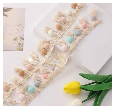 AMateschitz Bunt Pomponborte Quastenborte Bommelband Bommelborte Pomponband Dekoband Mit Pom Poms und Fringe Pompom Borte und Bänder zum Nähen für Kleidung Vorhänge Sofas DIY Rosa-Blau-Grau 5 Yard
