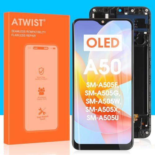 OLED für Samsung Galaxy A50 / A50S LCD Display - für Galaxy A50 LCD Ersatzbildschirm Digitizer SM-A505FN/DS A505FD A505A A505F Touchscreen Montage Reparaturteile (Schwarz mit Rahmen)