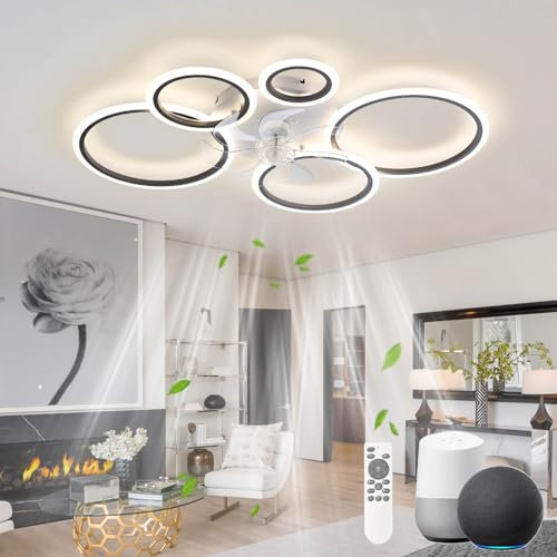 Ventilador de Techo Inteligente con luz, Compatible con Alexa y Google Assistant, 100 cm, silencioso, Regulable, Reversible, con Temporizador, Color Negro