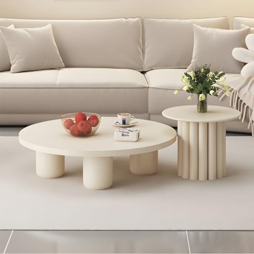Runder Couchtisch, modernes Kunstholz-Design, nordischer kreativer Stil für Wohnzimmer, Schlafzimmer, Wabi-Sabi Ästhetik