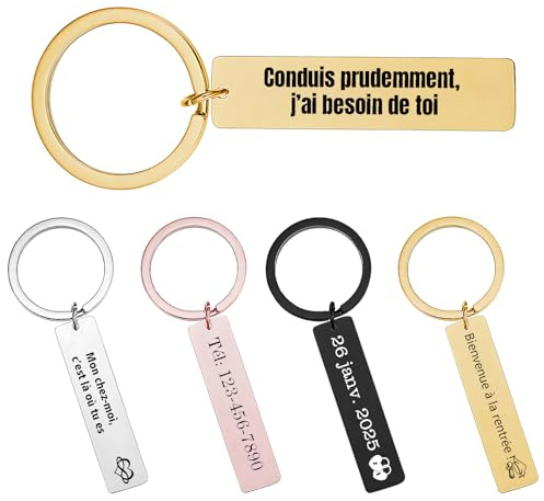 AAQ porte clef personnalisable - porte clé personnalisé avec texte et icône, porte-clés personnalisables en acier inoxydable, cadeau femme homme Personnalisé (Texte)