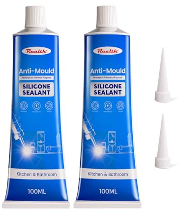 Realth Sanitär Silikon 100 ml 2 Stück Transparent für Bad & Küche | Wasserdicht, Schimmelresistent, Zum Verfugen & Abdichten, Ideal für Duschen Toiletten Fliesen Arbeitsplatten Fenster
