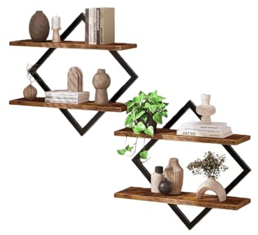 Gonice Schweberegale, Wandregal 2er Set, Rustikales Braun Holz Wandregal für Wohnzimmer, Büro, Küche, Schlafzimmer (40x14)