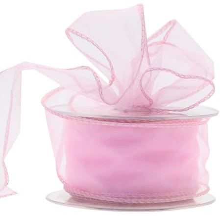Wired Organza Ribbon Roll in 30mm, 50mm & 70mm Widths – Sheer Chiffon Craft Ribbon for Christmas Tree, Wreath Making, Gift Wrapping, Bows & Wedding Decor (Pale Pink, 70mm)